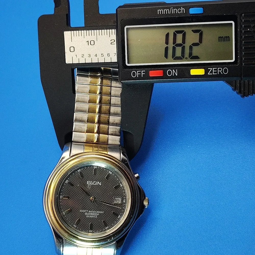 Vintage 1996 Elgin Glowatch Date Two Tone 32mm Mens Quartz Dress Watch Restored